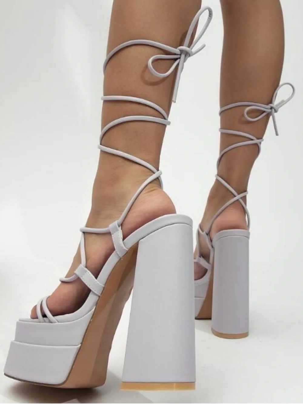 Glow Girl Stone Lace Up Platform High Heels